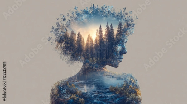 Obraz forest inside human silhouette symbolizing peace of mind and nature connection