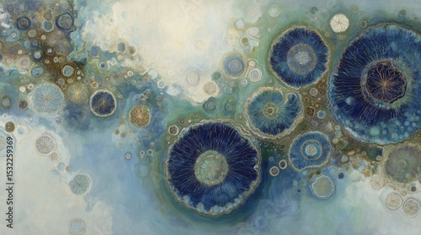 Obraz natural rhythm, circular waves and spiral forms in blended seasonal tones, symbolic and soft