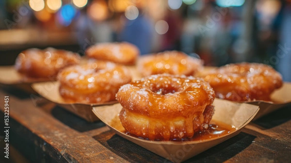 Obraz food style, fresh fried zalabia. Arabic doughnuts dripping with syrup