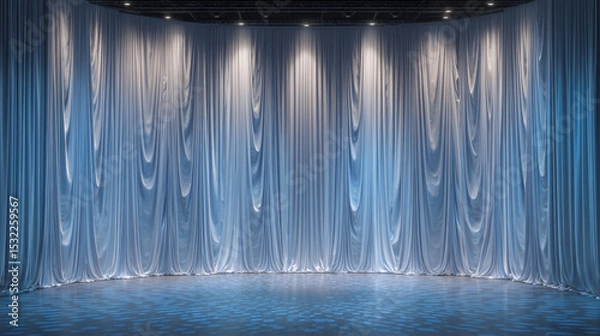 Fototapeta Patterned fabric backdrop with vertical pleats in a runway setting
