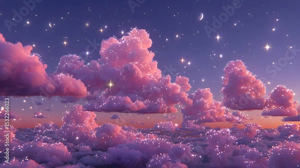 Obraz clouds layered with randomized brush textures and glimmering digital particles