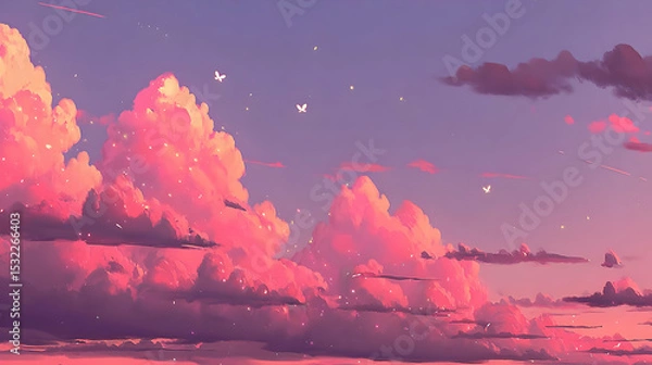 Obraz clouds layered with randomized brush textures and glimmering digital particles