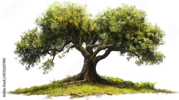 Fototapeta Digital painting of an enchanted forest tree Transparent background, PNG