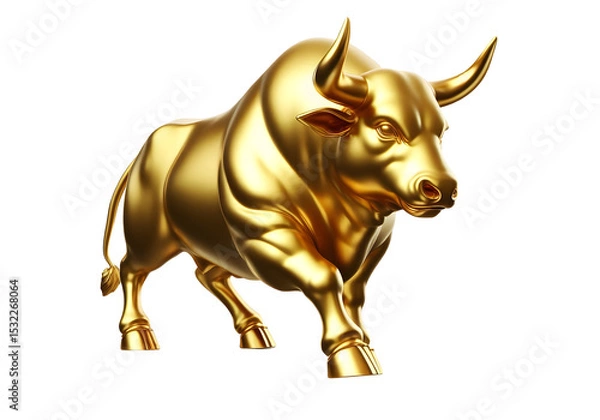 Fototapeta A golden bull. Statue on a white background. 3d render.Stock market concept
