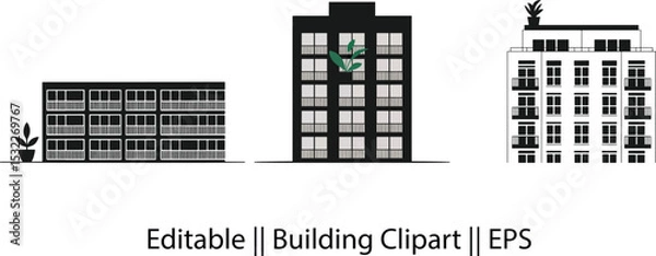 Obraz Black Silhouette of Apartment Building – Flat Roof & Uniform Windows Icon Design