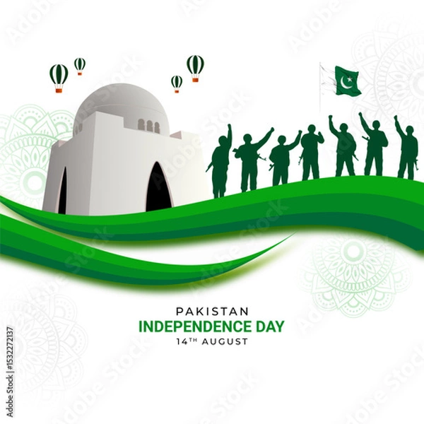 Obraz Vector illustration of Pakistan Independence Day social media template