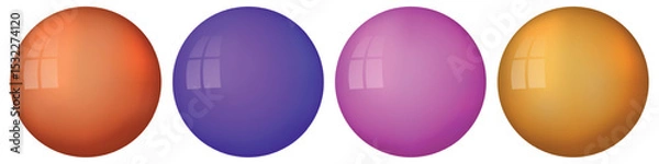 Fototapeta Set with glass colorful balls. Glossy realistic ball, 3D abstract vector illustration highlighted on a white background. Big metal bubble with shadow.
