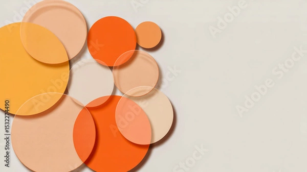 Fototapeta A minimalist abstract composition featuring overlapping circles in various shades of peach, coral, and cream against a pure white background
