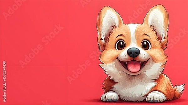Fototapeta Playful Dog with Tongue Out on Vibrant Red Background