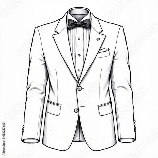Fototapeta Stylish white tuxedo with bowtie displayed on a hanger