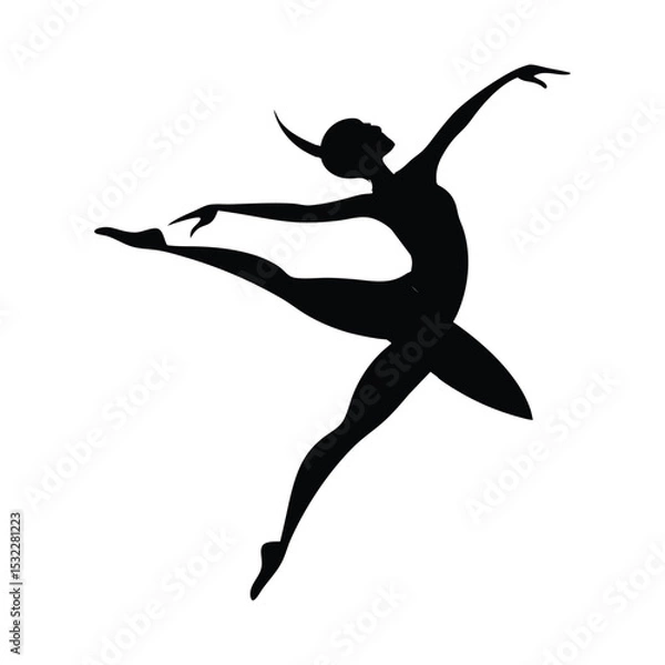 Fototapeta Elegant Dancer Silhouette in Mid Air Leap Pose Vector Art