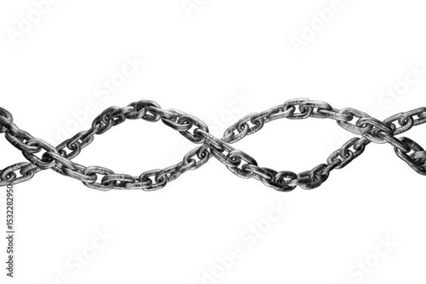 Fototapeta Metal chain frame. Metal chain blank for your design. Several metal chains of different sizes. Metal chain isolated on white, transparent background. 3d render.