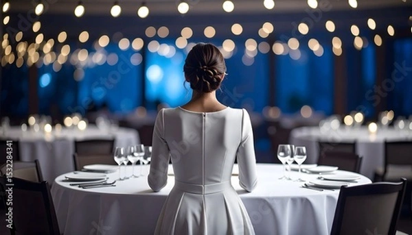 Fototapeta Faceless Figure Sitting at an Empty Party Table Waiting for Guests