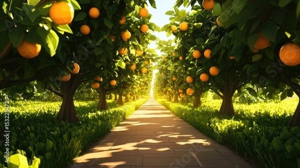 Fototapeta Oranges Growing on Trees