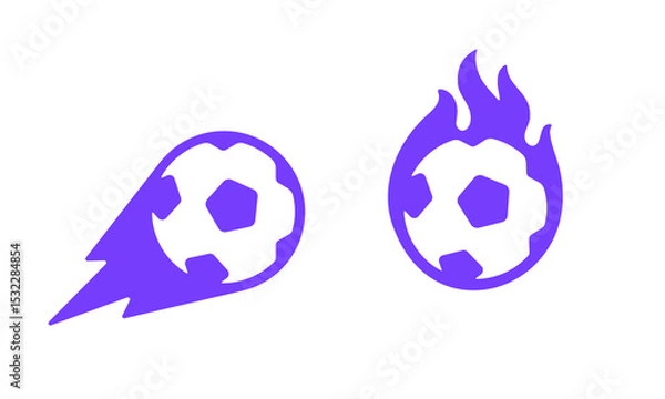 Fototapeta Dynamic vector logo featuring a flaming and speeding soccer ball, perfect for sports teams, apps, tournaments, or esports branding.