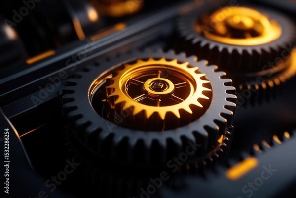 Fototapeta Close-up of Gears in a Black Background