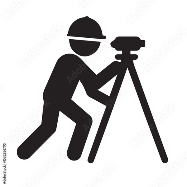 Obraz Surveyor Using Theodolite Icon – Land Surveying and Construction Measurement Symbol
