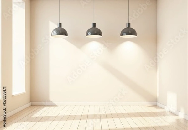 Fototapeta Empty Room Interior with Three Pendant Lights