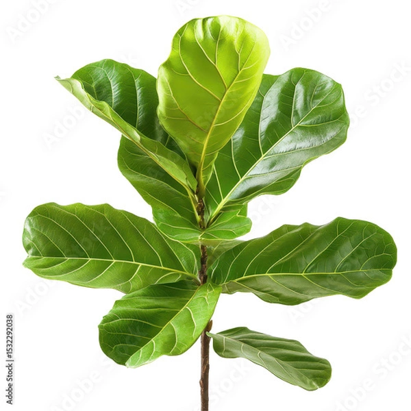 Fototapeta Fiddle Leaf Fig, A vibrant green fiddle leaf fig plant with large, glossy leaves on a slender stem, perfect for home decor and adding a touch of nature indoors, isolated on transparent background