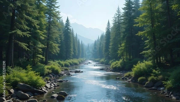 Fototapeta River in the Forest Isolated on Transparent Background Cutout Nature Scene
