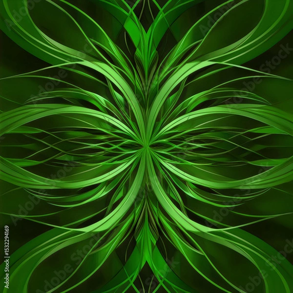 Fototapeta Abstract green fractal, light flower pattern, and digital leaf explosion create a vibrant artistic nature backdrop
