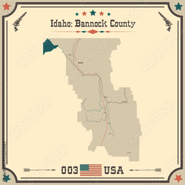 Obraz Large and accurate map of Bannock County, Idaho, USA with vintage colors.