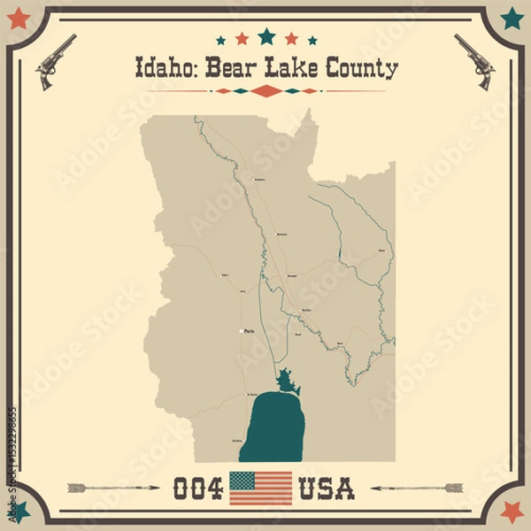 Obraz Large and accurate map of Bear Lake County, Idaho, USA with vintage colors.