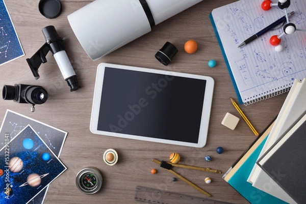 Fototapeta Astronomical study with technological tools such as tablet and tools