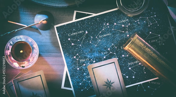 Obraz Esoteric astrological background detail with map with constellations and objects