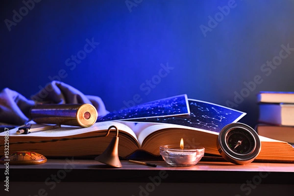 Obraz Concept of exploring planets and constellations objects on table