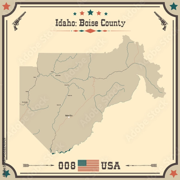 Obraz Large and accurate map of Boise County, Idaho, USA with vintage colors.