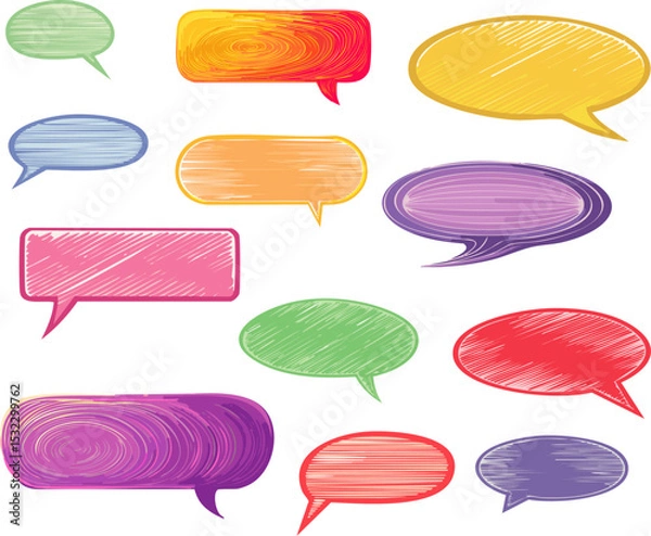 Obraz Colorful speech bubbles, perfect for illustrating communication, dialogue, or thoughts. Each bubble has a unique shape and color, offering versatility for design and content
