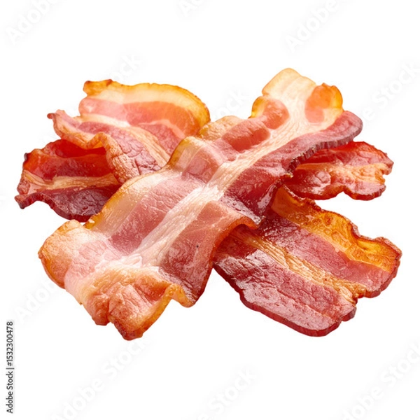 Fototapeta Crispy, cooked bacon strips with a slightly wavy texture and golden-brown edges.