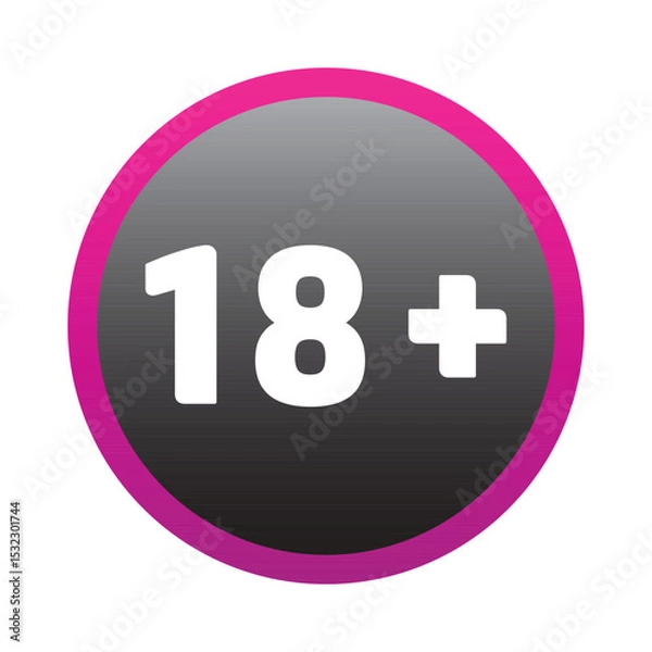 Obraz 18 plus only icon. Age limit under 18 years old is forbidden circle sign symbol vector illustration. Under 18 sign in on white background. Over 18 only censored. Eighteen age older forbidden.