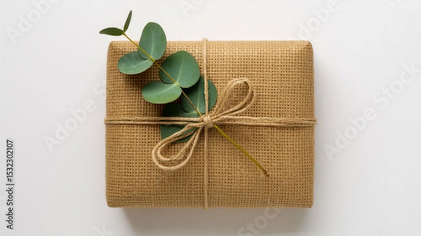 Obraz A top-down view of a wrapped package on a white background