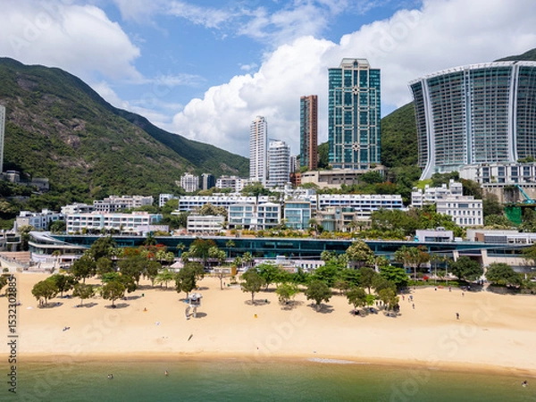 Fototapeta Repulse Bay, Hong Kong: Aerial view of the famous Repulse Bay beach town in the south part of Hong Kong island in China.