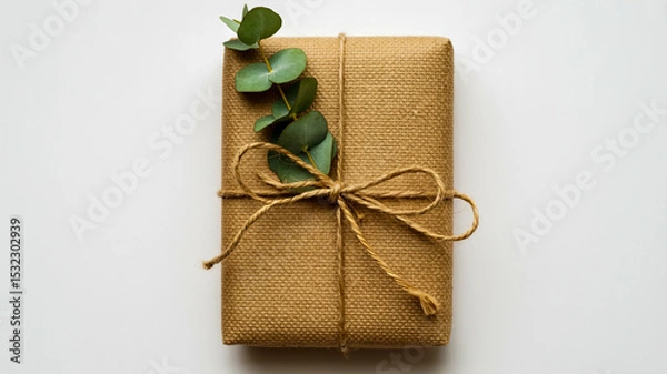 Obraz A top-down view of a wrapped package on a white background