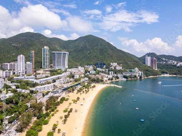 Fototapeta Repulse Bay, Hong Kong: Aerial view of the famous Repulse Bay beach town in the south part of Hong Kong island in China.