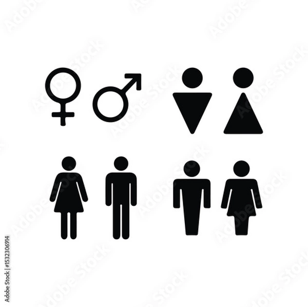 Fototapeta Man And Woman Icon set, vector black Men and women  icon sign symbol design illustration Black vector human figures non binary symbols female and male icon symbols