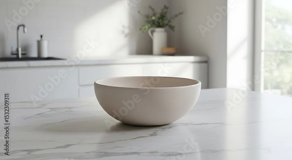 Obraz Minimalist Kitchen Scene Featuring Empty Bowl on Marble Countertop with Soft Lighting