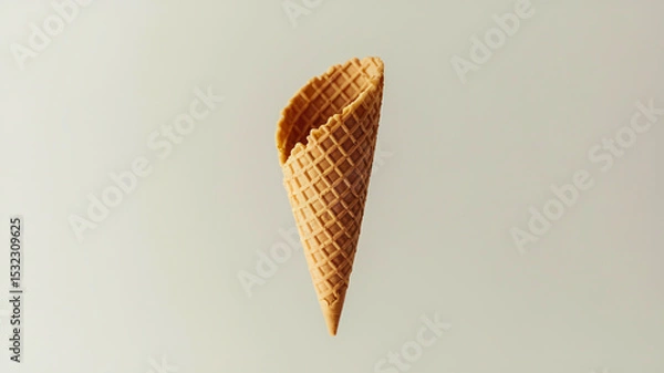 Obraz A waffle cone, typically used for serving ice cream. It's elongated and slightly curved, with a textured, crisscross pattern on its surface.