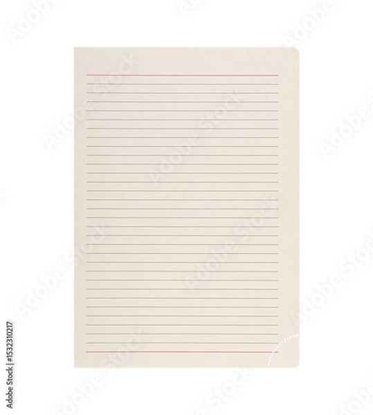 Fototapeta This lined paper sheet with red margins on a white background is crafted for educational purposes, ideal for writing notes, study plans, and school assignments. 