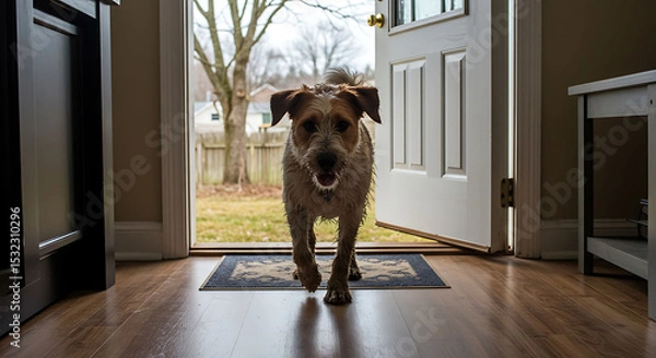 Obraz Happy Dog Greets You at the Doorway, Entering Home from Outdoors