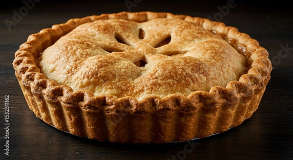 Obraz Golden Baked Apple Pie with Decorative Crust and Star-Shaped Vents