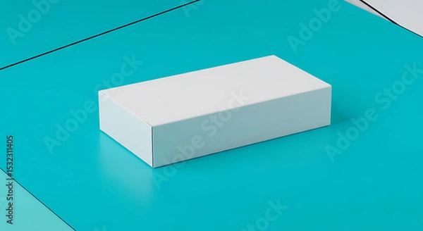 Obraz Minimalist White Box on Turquoise Surface with Diagonal Black Lines