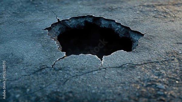 Obraz Crater on concrete ground from chemical blast impact