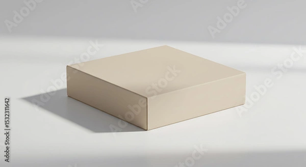 Obraz Beige Box with Shadow on White Surface, Minimalist Product Photography