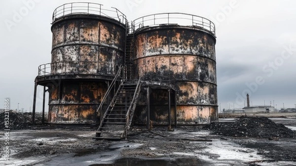 Obraz Fire damage to ammonium nitrate storage containers
