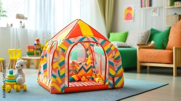 Obraz Ggumbi playpen set up in a bright living room, soft cushioned floor and breathable sides, safe for baby playtime