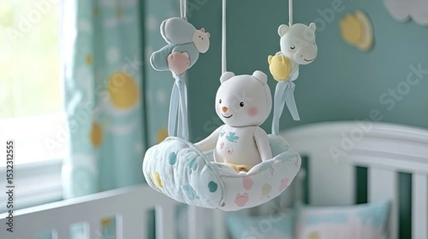 Obraz Mobile toy gently spinning above a crib, capturing baby's attention and encouraging focus